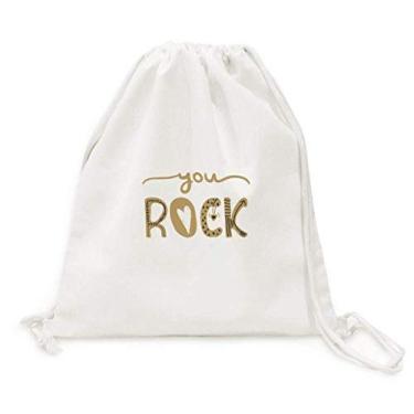 Imagem de Mochila You Rock com citação dourada e escrita à mão, bolsa com cordão para compras, viagem