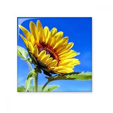 Imagem de Azulejo de cerâmica brilhante de girassóis céu azul com flor de sol