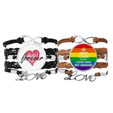 Imagem de DIYthinker Arco-íris Gay LGBT Art Deco Presente Pulseira Fashion Pulseira de Mão Corda de Couro Forever Love Conjunto Duplo