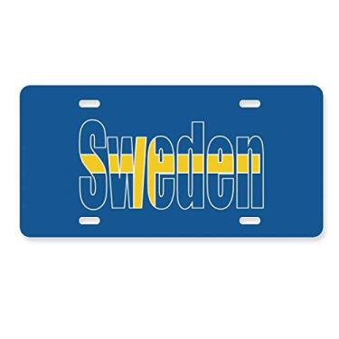 Imagem de DIYthinker Placa de carro com nome da bandeira da Suécia em aço inoxidável para decoração de carro