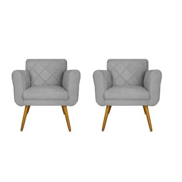 Imagem de Combo 02 Poltronas Estofadas Decorativas Para Quarto Closet Isabella Suede Cinza- LM DECOR
