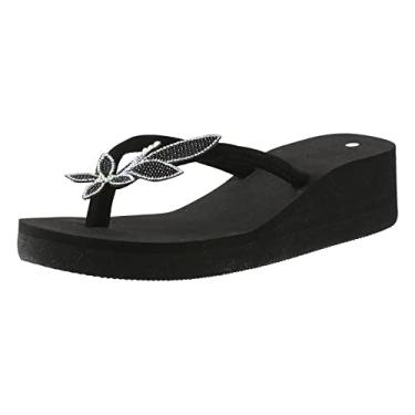Imagem de UIFLQXX Sandálias femininas antiderrapantes para o verão novo padrão moda salto anabela fino confortável sandálias de praia leves (preto, 8)