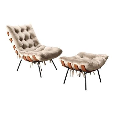 Imagem de Poltrona Costela de Adão com Puff Botonê Decoração Sala Varanda Recepção