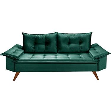 Imagem de Sofa Retro Bariloche 3 Lugares Tecido Suede Pes em Madeira Cor:Verde