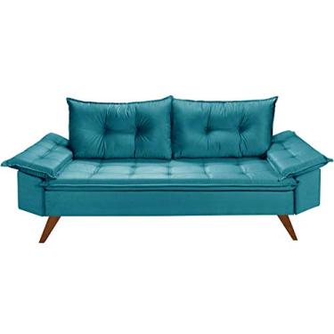 Imagem de Sofa Retro Bariloche 3 Lugares Tecido Suede Pes em Madeira Cor:Azul Turqueza