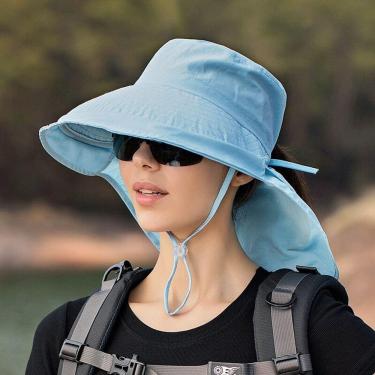 Imagem de Chapéu de sol de abas largas para mulher com proteção UV azul