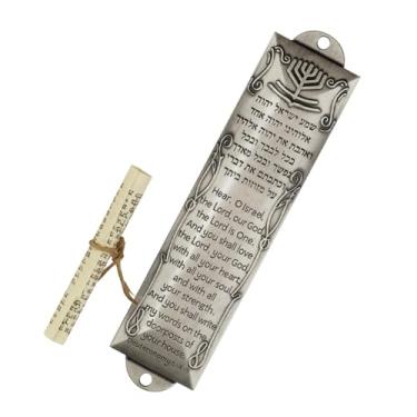 Imagem de YIJU Mezuzá para porta, placa mezuza de metal com rolo sagrado, ornamento antigo, capa mezuzá para casa, parede interna ou externa, B