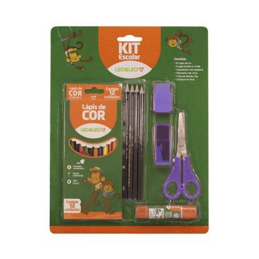 Imagem de Kit Escolar 6 Peças 4 Lápis + 12 Lápis de Cor Leo&Leo