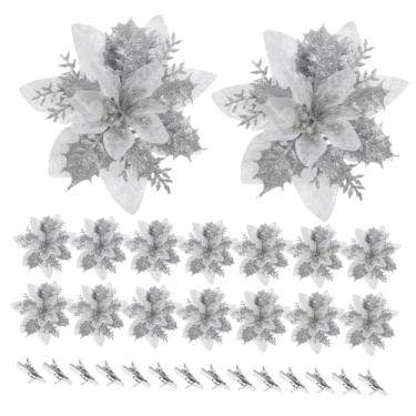 Imagem de BESTOYARD 16 Peças Flor Artificial Flores De Poinsétia De Natal Flores De Poinsétia Falsa Guirlanda De Natal Flores Árvore De Natal Poinsétia Artificial Pano De Flor Flor De Natal De