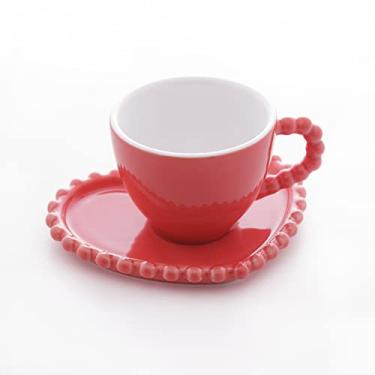 Imagem de Xícaras para Café Porcelana Com Pires de Coração 4 Peças Wolff Beads 80ml Vermelho