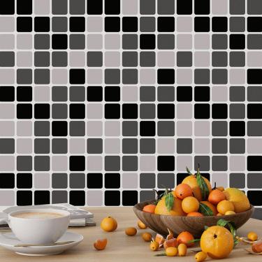 Imagem de Revestimento de Parede Lavável Pastilha preta 10m x 45cm Autocolante Moderno Banheiro Cozinha