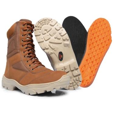 Imagem de Coturno Masculino Estilo Militar Cano Alto em Couro Legítimo Reforçado 1000 (38, Avelã)