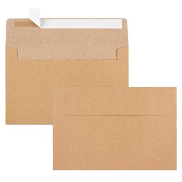 Imagem de Embalagem com 65 envelopes para convites A4, envelopes marrom Kraft, envelopes para fotos 4x6 para convites, envelopes autoselantes para casamentos, chá de bebê, fotos, cartões postais, cartões de felicitações, correspondência