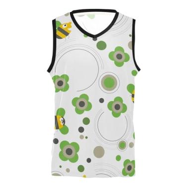 Imagem de KLL Camiseta de basquete com estampa de flor verde abelha boa sorte uniforme uniforme presente leve quadril jersey para homens e mulheres, Flor verde abelha Good Luck, XXG