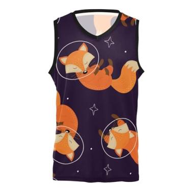 Imagem de Space Fox Camiseta de basquete roxa fofa de desenho animado para homens e mulheres Team Scrimmage Premium Soccer Jersey para homens e mulheres, Raposa espacial fofo desenho roxo, GG
