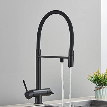 Imagem de Torneira purificada de cozinha cinza/preta/cromada, alça dupla, misturador de água fria e quente, filtro de água, torneira moderna, preta