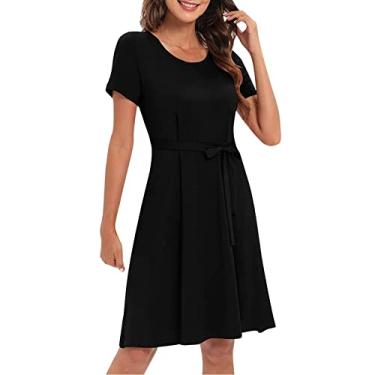 Imagem de Vestido de verão feminino de manga curta plus size mini vestido evasê vestido boutique vestido formal para noite, Preto, M