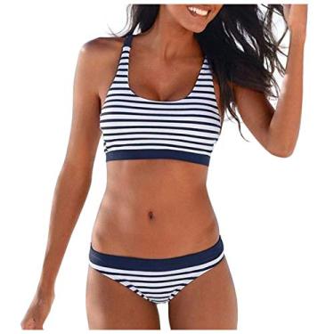 Imagem de Maiô feminino plus size, monoquíni, cintura alta, controle de barriga, biquíni de praia, Azul marinho, G