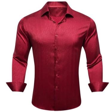 Imagem de Camisas masculinas de seda de designer de cetim roxo liso liso manga longa slim blusa masculina casual formal respirável, 0672, M
