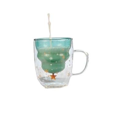 Imagem de EDNEY Copo de Natal isolado de camada dupla com tampa, copo de vidro de café, resistente ao calor, alto valor estético, copo de Natal de boneco de neve criativo (copo de Natal descoberto 300 ml)