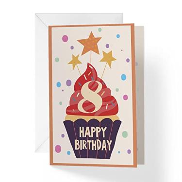 Imagem de 1Up Greetings | Cartão de feliz aniversário de 8 anos | 12,7 cm x 19 cm | (cartão único + envelope)