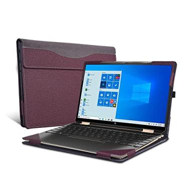Imagem de Capa para laptop Spectre x360 Convertible 14-ea0001ne 14t-ea 14-ef Envy x360 2 em 1 Laptop 13-bf 13t-bf 2022 capa de couro PU bolso interno (vinho vermelho)
