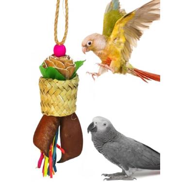 Imagem de Hyamass Brinquedos de pássaros, brinquedos de papagaio, palmeira natural, brinquedos para mastigar pássaros para periquito pequeno e médio, calopsita, conures, araras, cinza africano, cacatuas,