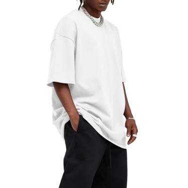 Imagem de Dnzzs Camisetas masculinas grandes de algodão pesado gola redonda sólida unissex casual simples camisetas urbanas básicas, Off-white, M