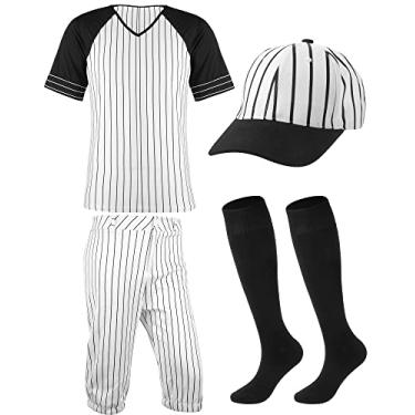 Imagem de Fantasia de beisebol vintage para festa de carnaval Halloween masculina uniforme de beisebol clássica masculina calcinha de beisebol com riscas de risca, Conforme mostrado na imagem, XXG
