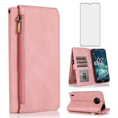 Imagem de Asuwish Compatível com Nokia C200 capa carteira protetora de tela de vidro temperado e zíper retrô de couro flip suporte suporte celular acessórios para celular N151DL C 200 200C 4G feminino ouro rosa