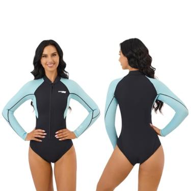 Imagem de MWTA Roupa de mergulho feminina shorty 2,0 mm neoprene zíper frontal para proteção UV surfe mergulho mergulho mergulho caiaque Aqua tamanho 16
