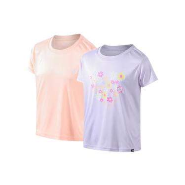 Imagem de New Balance Camiseta feminina ativa - pacote com 2 camisetas de manga curta de desempenho - lindas camisetas atléticas gráficas para meninas (7-16), goiaba, 7-8