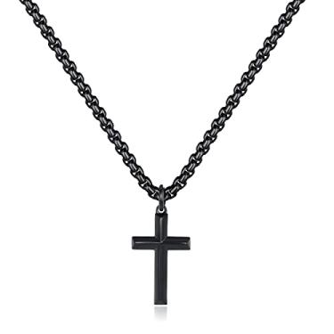 Imagem de REVEMCN Colar com cruz de prata e ouro preto para meninos, corrente com pingente de cruz para homens, mulheres, joias religiosas, presentes para meninos e meninas, 40 a 61 cm, 20 inches, Aço