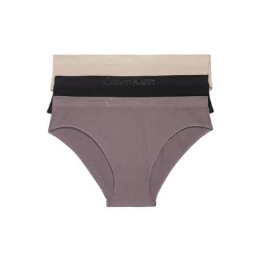 Imagem de Calvin Klein Biquíni feminino Bonded Flex sem costura, pacote com 3, cintura média, Preto/cedro/pardal, M