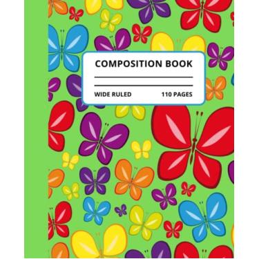 Imagem de Caderno de composição: borboletas verdes brilhantes - 19 x 23,5 cm, 110 páginas, brochura pautada larga para meninas e adolescentes