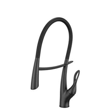 Imagem de Torneira de cozinha luxuosa de latão branco com design de toque inteligente, alça única fria e quente com controle duplo removível para pia preta, preto fosco