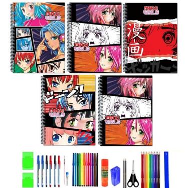 Imagem de Kit 10 cadernos anime grande arame capa dura com 40 itens