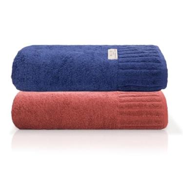 Imagem de Jogo Toalha De Banho Gigante Ele/Ela Velour 500g/m², 100% Algodão, 02 Peças 85cm x 150cm, Toque Super Macio, Aconchegante, Melhor Absorção, Moderno E Sofisticado (Vinho/Marinho)