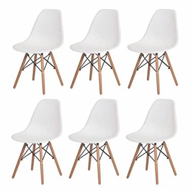 Imagem de Kit Com 06 Cadeiras Para Cozinha Mesa Sala De Jantar Charles Base Madeira Resistente Eames Eiffel (Branco)