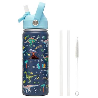 Imagem de ACESAK Garrafa de água infantil isolada de 510 g com tampa de canudo - copo infantil de aço inoxidável 18/8 sem BPA, copo de viagem de parede dupla, à prova de vazamento, garrafa de água infantil