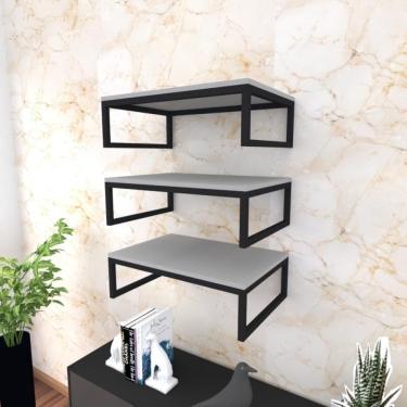 Imagem de Kit Com 3 Prateleira Industrial Suspensa Parede Nicho Cinza Cozinha Escritorio Sala Quarto Infantil