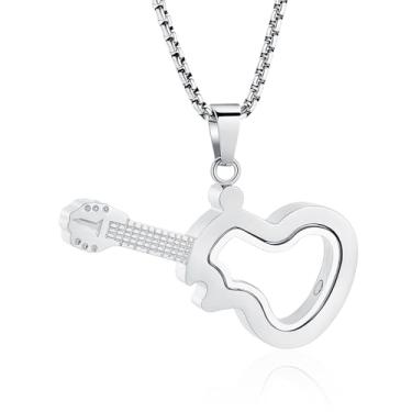 Imagem de EternityMemory Colar de urna de cremação de guitarra de vidro de aço inoxidável para cinzas memoriais mulheres homens lembrança, 316l, Na
