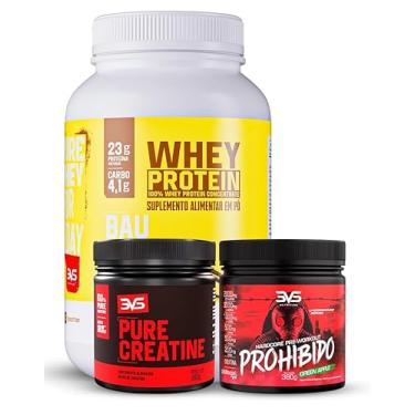 Imagem de 3VS Nutrition Combo Whey 100% Sabor Baunilha 900g + Creatina Pura 300gr + Pré Treino Prohibido Sabor Maça Verde 360gr