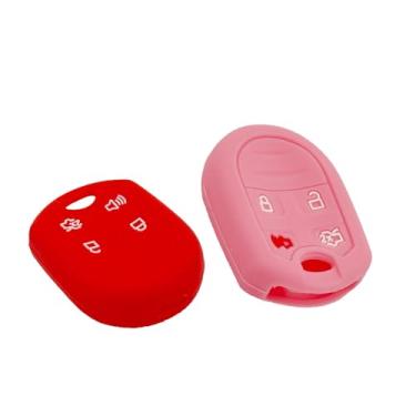 Imagem de LemSa 2 peças, 4 botões, capa de chave de silicone, suporte remoto sem chave para Ford 2011-2016 F150 F250 F350 Mustang Fusion Explorer Taurus Expedition Lincoln MKS MKX MKZ Navigator, vermelho rosa
