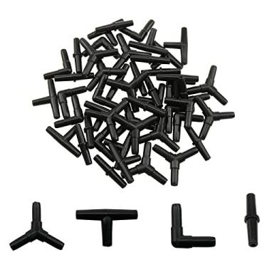Imagem de ZZHXSM Conector de válvula de ar de aquário 48 peças, 4 tipos de conectores de válvula de ar de plástico preto, divisores para tanque de peixes 3/16 bomba de ar de linha de ar, conector de tubulação