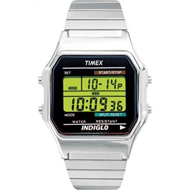 Imagem de Timex Relógio masculino clássico digital de 34 mm, Prateado extralongo, Cronógrafo, digital