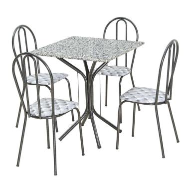 Imagem de Conjunto Mesa Quadrada com Tampo em Granito e 4 Cadeiras - Preto/Granito