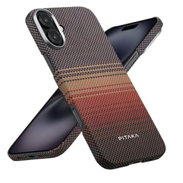 Imagem de Pitaka Capa para iPhone 16 Plus - Compatível com MagSafe, Fina e Leve com Sensação Sem Capa, Tecido de Fibra de Aramida 1500D [Tecido Tátil - Pôr do Sol]