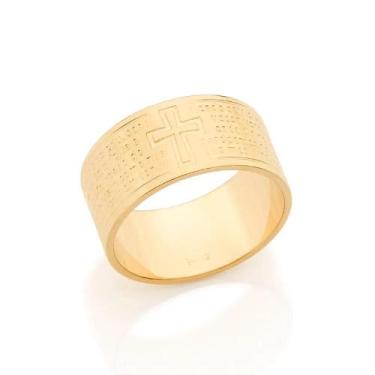 Imagem de Anel banhado ouro 3x 24k 18k e 22k masculino pai nosso rommanel unisse