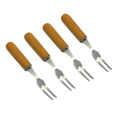 Imagem de Jogo C/4 Garfos Inox Cabo Madeira Para Fondue Petisco Queijo - Kehome,